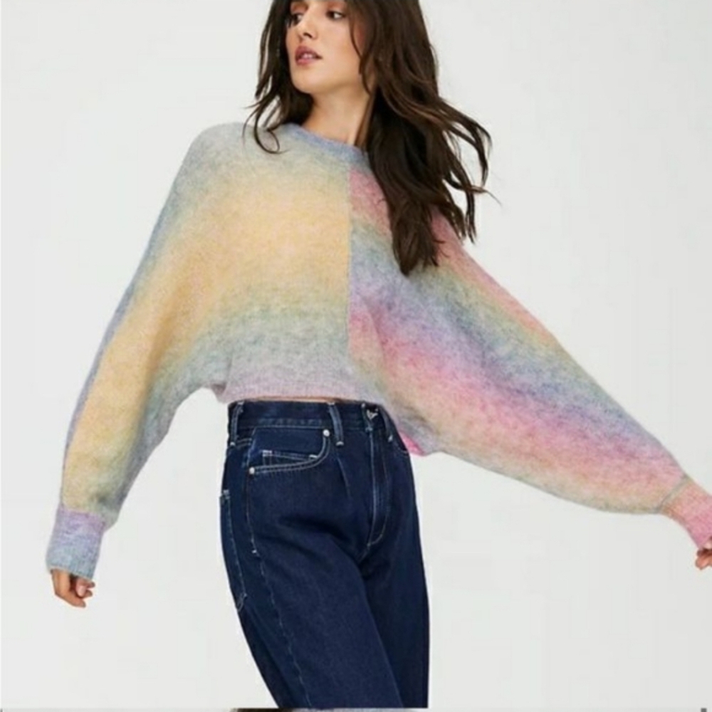 Aritzia Wilfred Free Cosmic Rainbow Crop Sweater Size Small